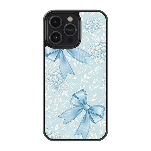 Blue Blossom Bow Premium Glass Phone Case