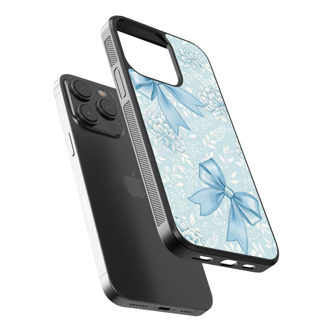 Blue Blossom Bow Premium Glass Phone Case