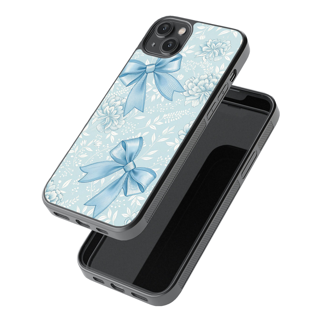Blue Blossom Bow Premium Glass Phone Case