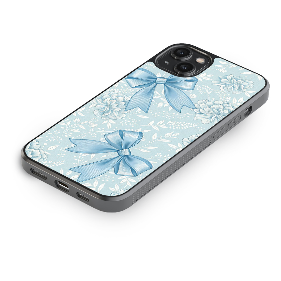 Blue Blossom Bow Premium Glass Phone Case