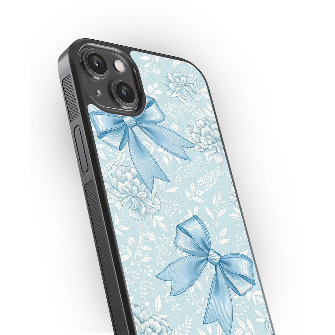 Blue Blossom Bow Premium Glass Phone Case