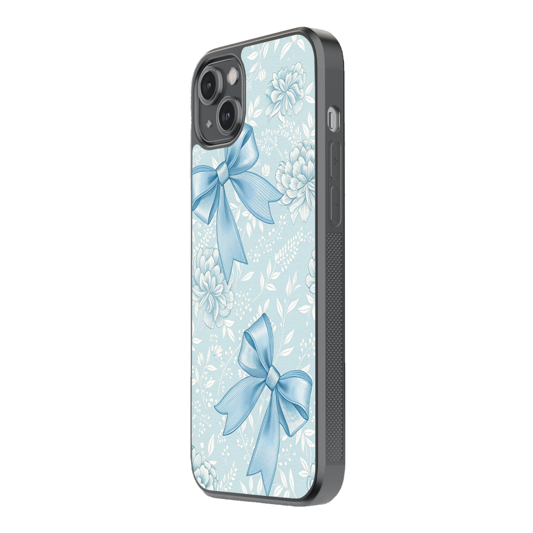Blue Blossom Bow Premium Glass Phone Case