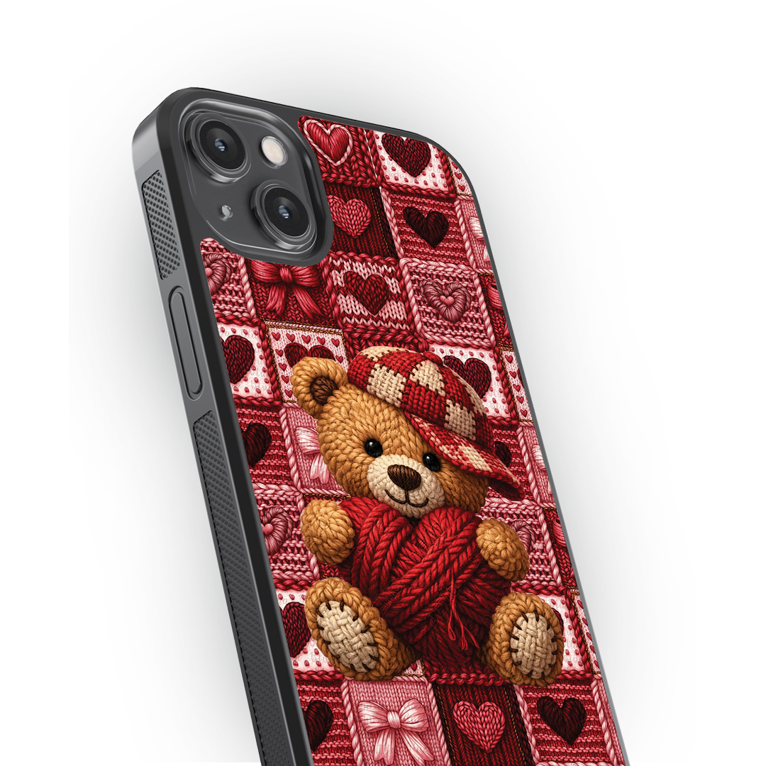 Cozy Teddy Hearts Premium Glass Phone Case