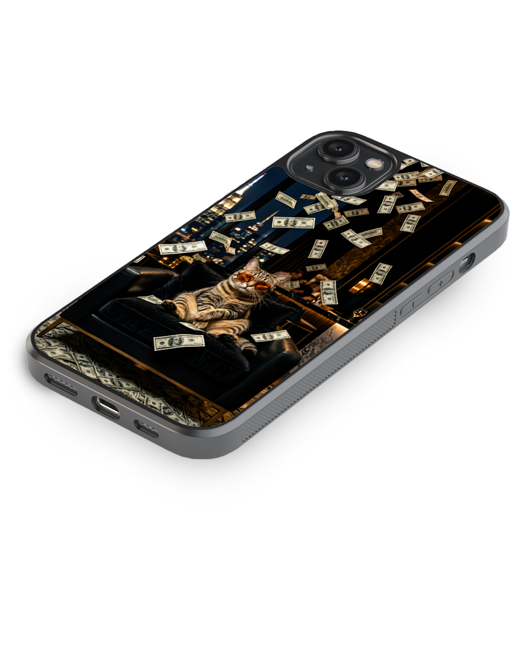 Money Rain Cat  Premium Glass Case