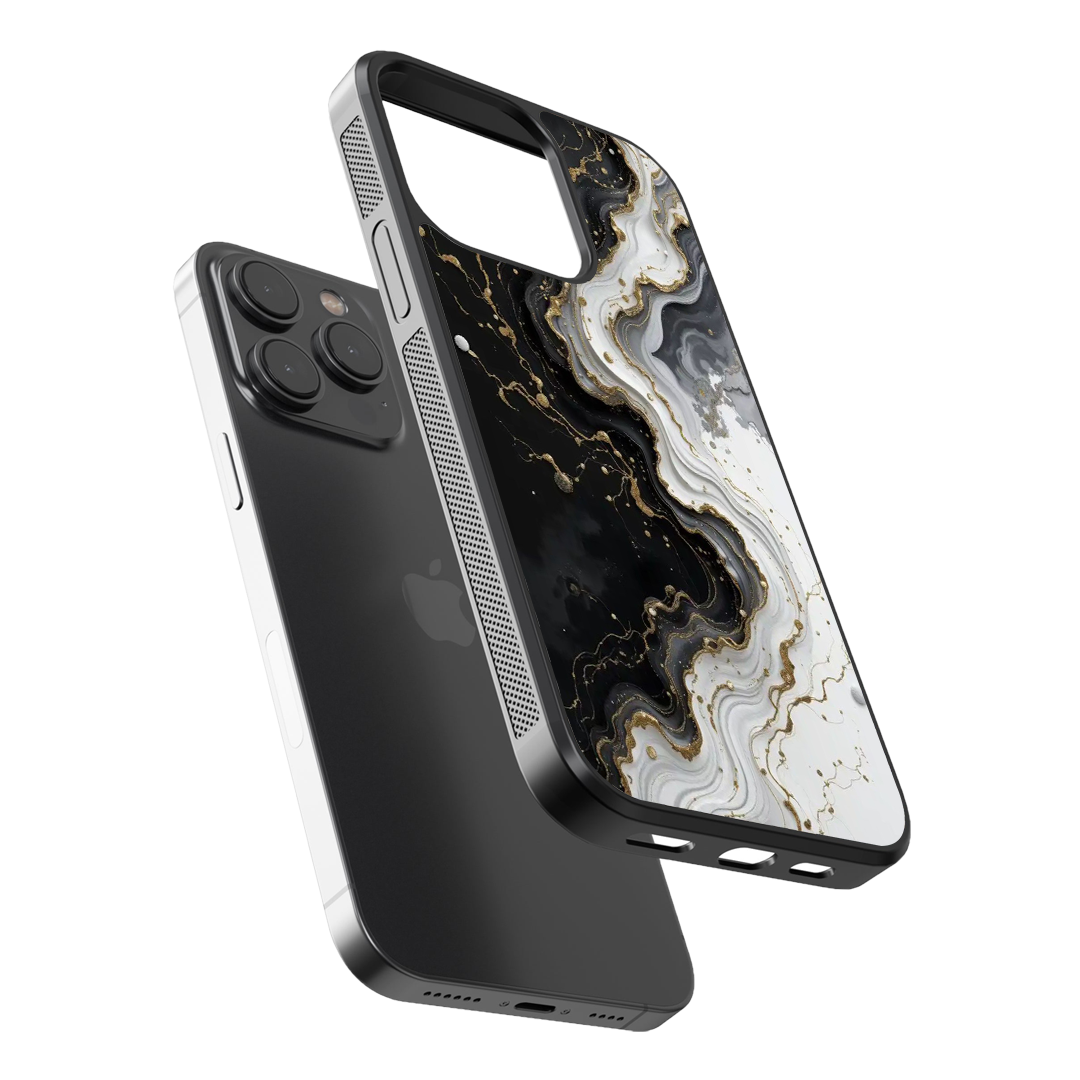 Black & Gold Marble Luxe Glass Phone Case