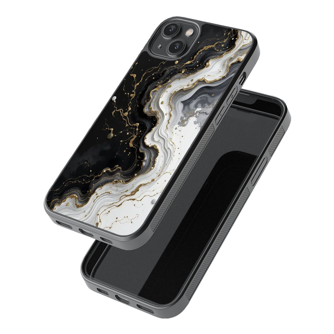 Black & Gold Marble Luxe Glass Phone Case