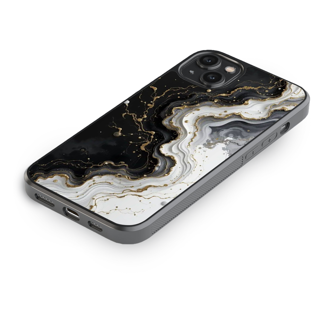 Black & Gold Marble Luxe Glass Phone Case