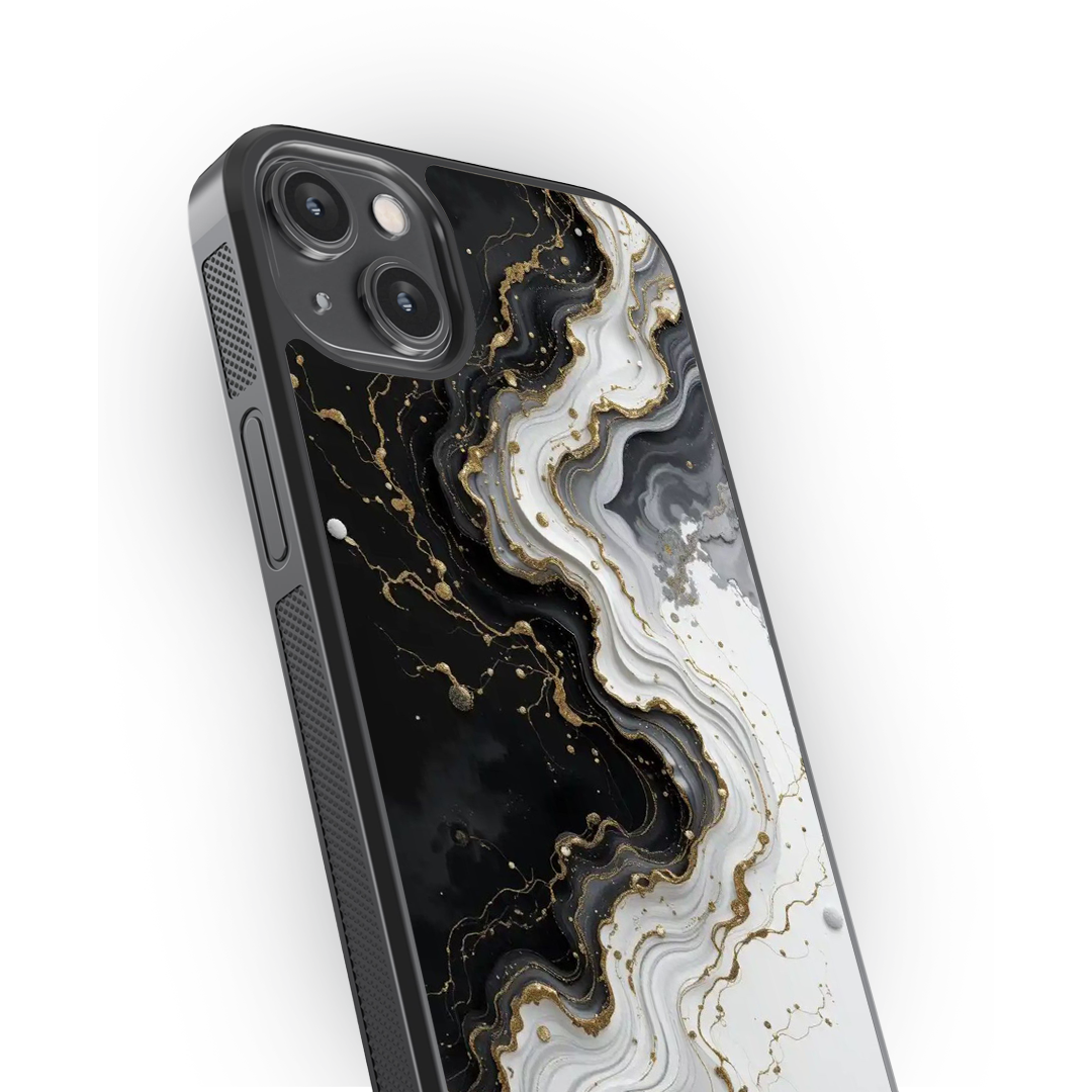 Black & Gold Marble Luxe Glass Phone Case