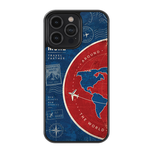Travel Farther – Vintage Travel Map Premium Glass Phone Case