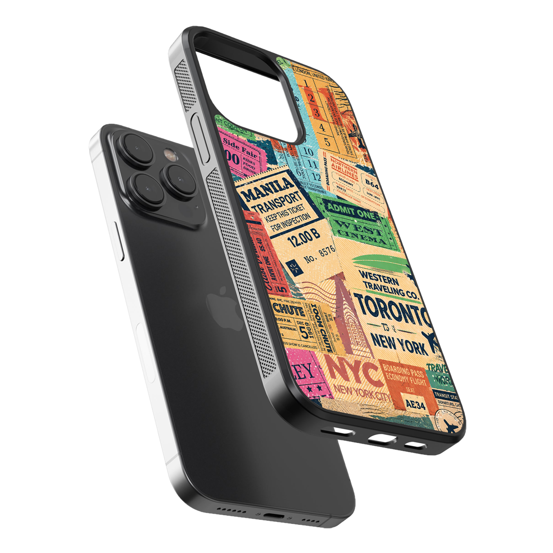 Vintage Travel Tickets – Premium Collage Glass Phone Case