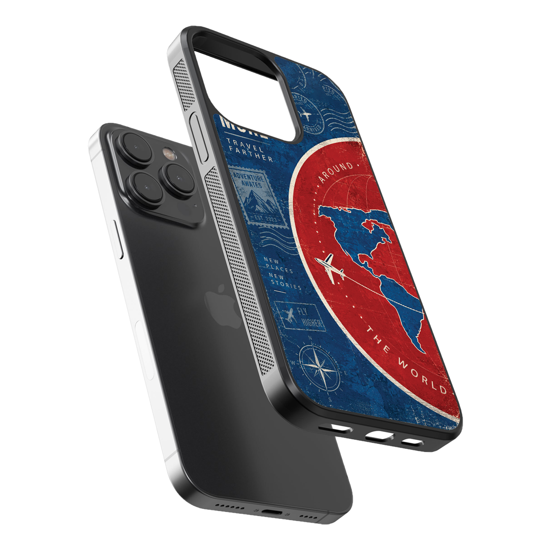 Travel Farther – Vintage Travel Map Premium Glass Phone Case