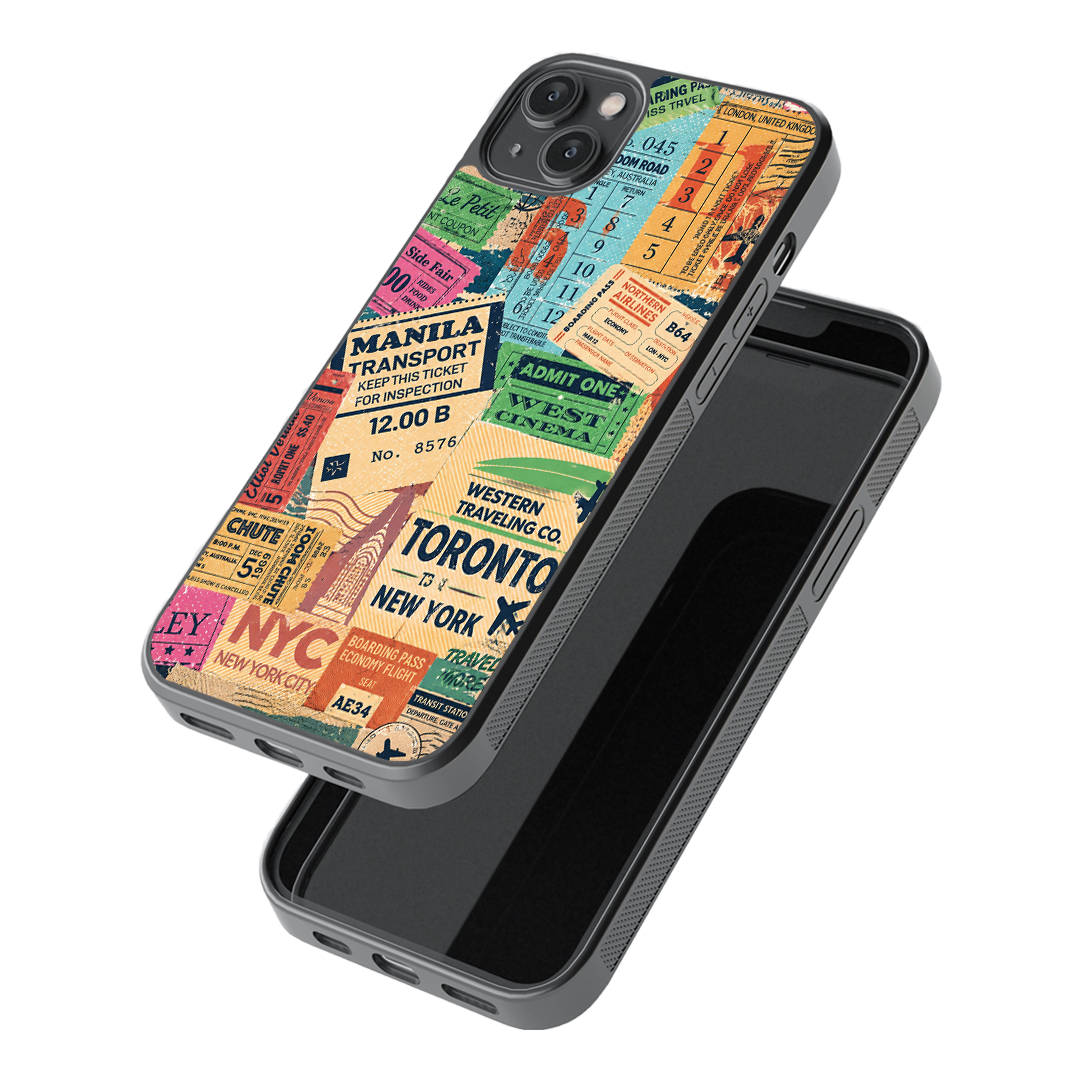 Vintage Travel Tickets – Premium Collage Glass Phone Case