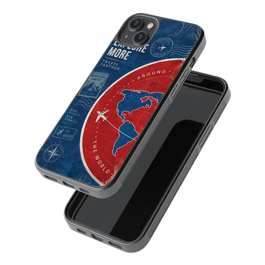 Travel Farther – Vintage Travel Map Premium Glass Phone Case
