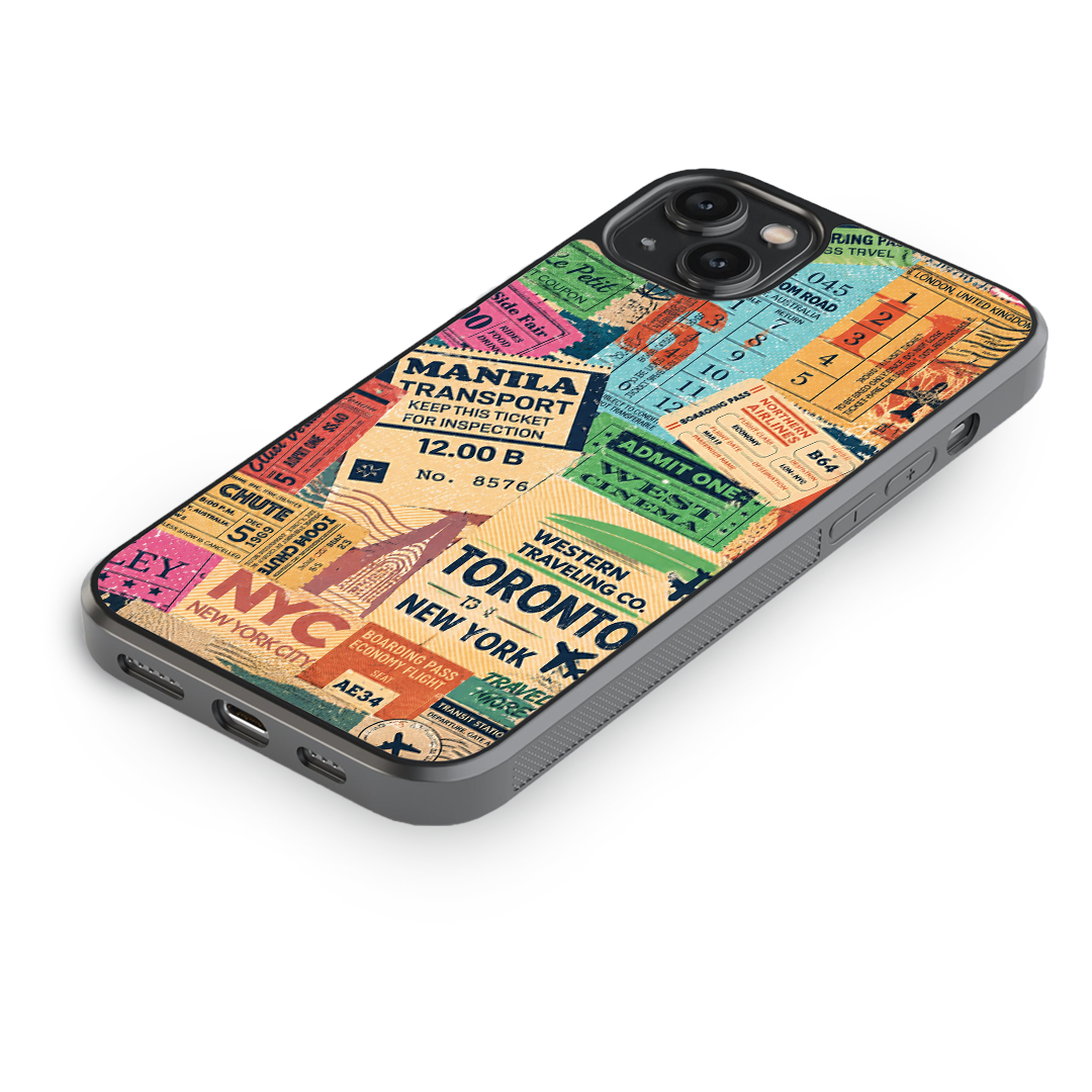 Vintage Travel Tickets – Premium Collage Glass Phone Case