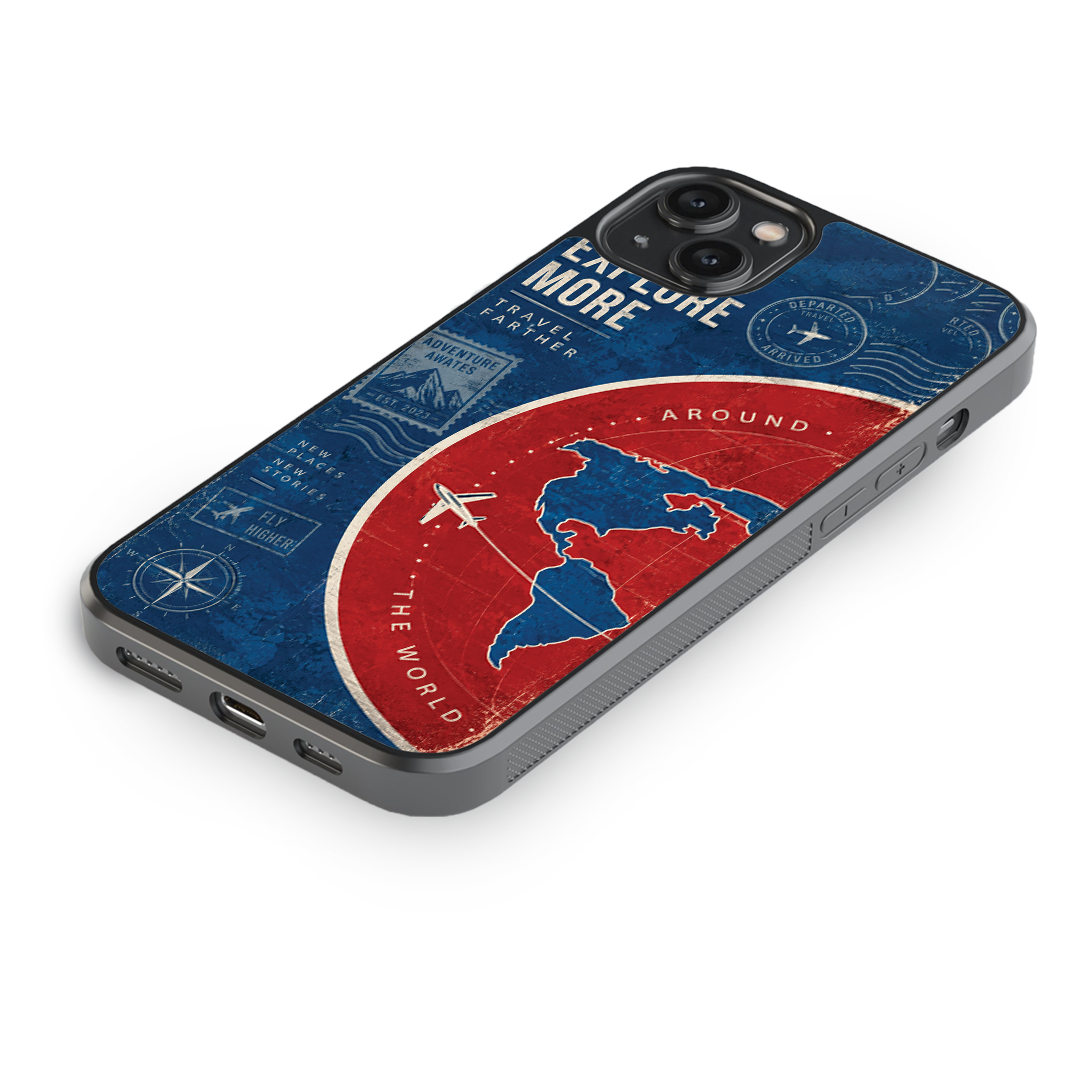 Travel Farther – Vintage Travel Map Premium Glass Phone Case