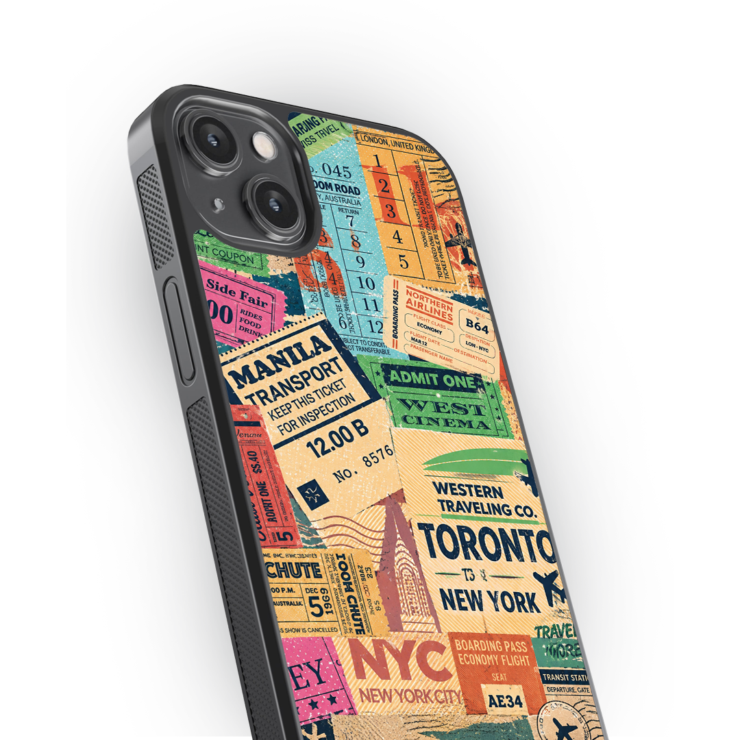 Vintage Travel Tickets – Premium Collage Glass Phone Case