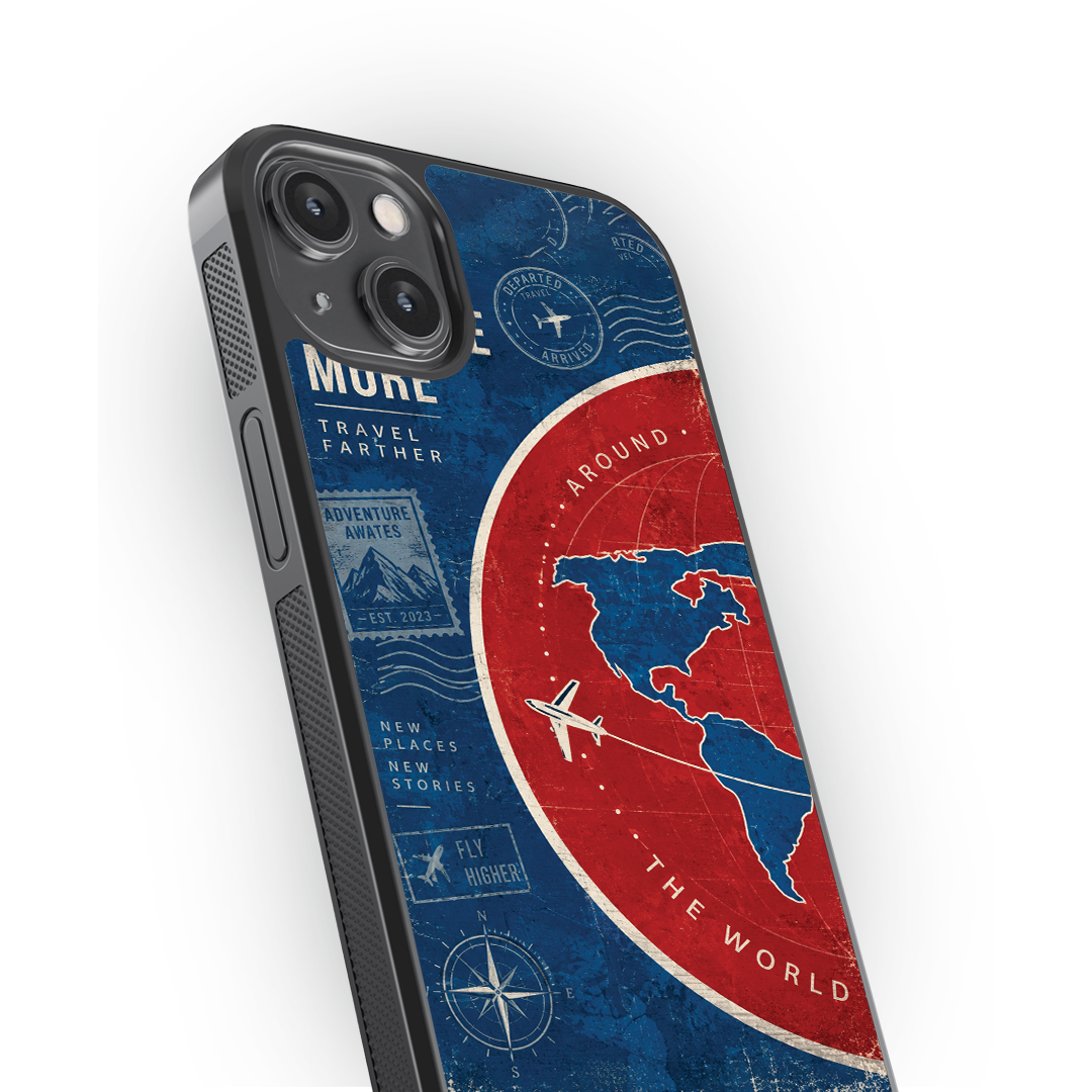 Travel Farther – Vintage Travel Map Premium Glass Phone Case