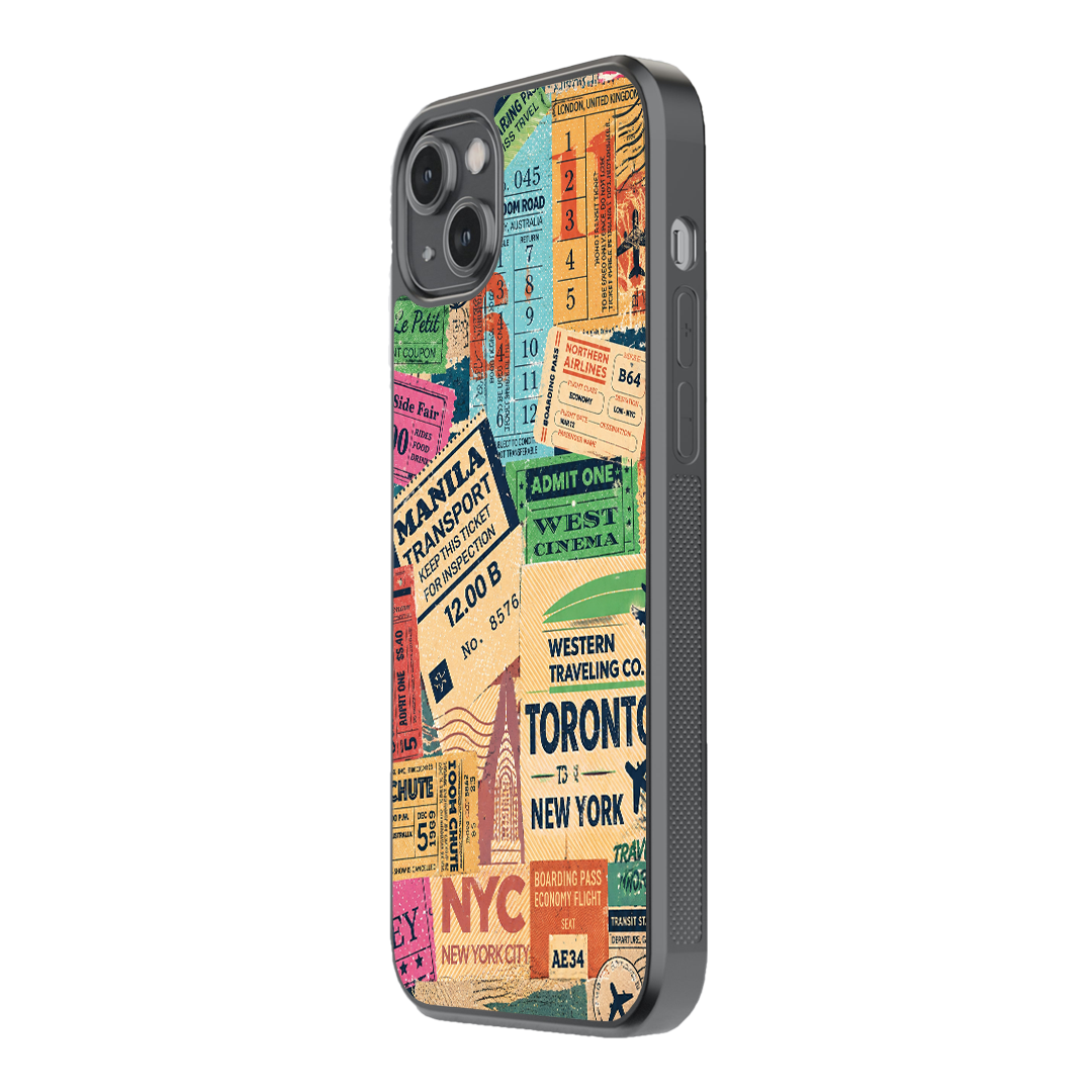 Vintage Travel Tickets – Premium Collage Glass Phone Case