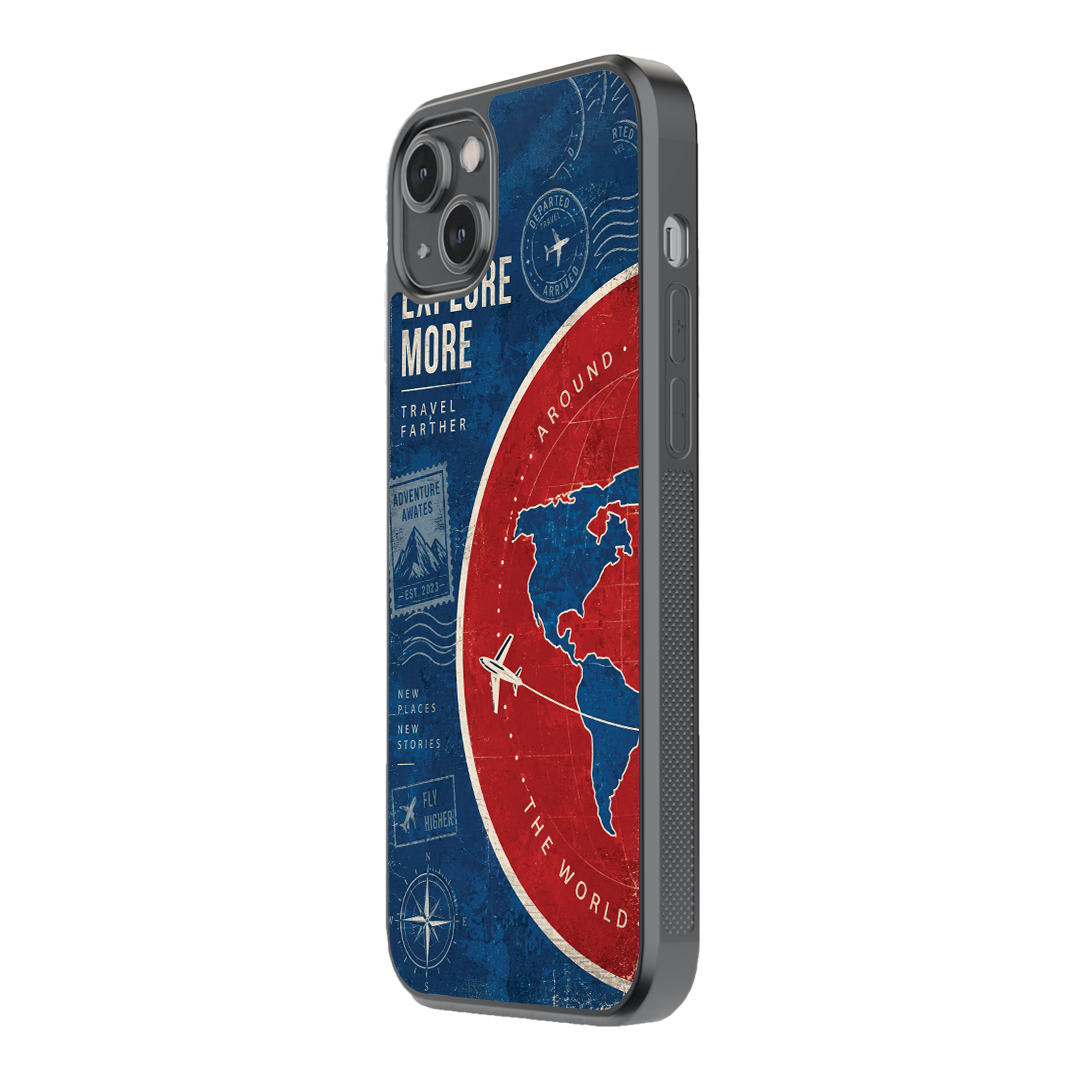 Travel Farther – Vintage Travel Map Premium Glass Phone Case